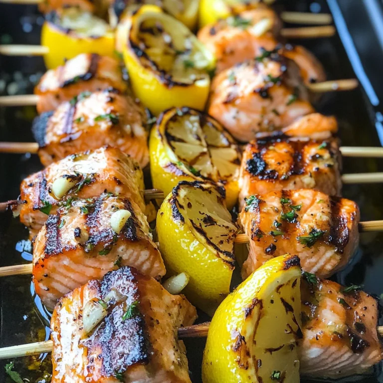 Grilled Salmon Skewers with Garlic and Dijon