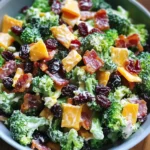 Broccoli Turkey Bacon Salad with Raisins and Cheddar Cheese