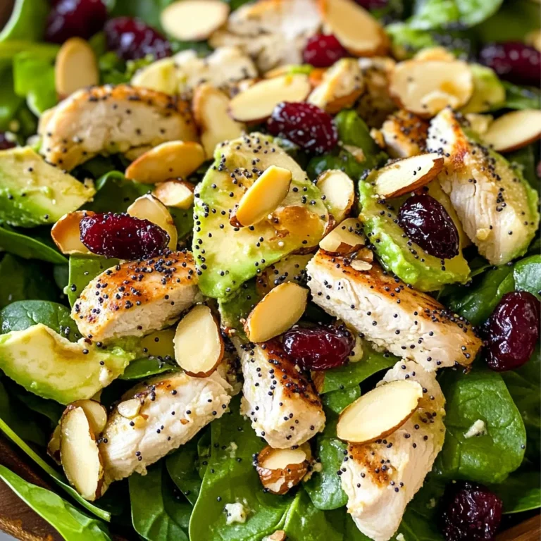 Cranberry Avocado Spinach Salad with Chicken and Orange Poppy Seed Dressing