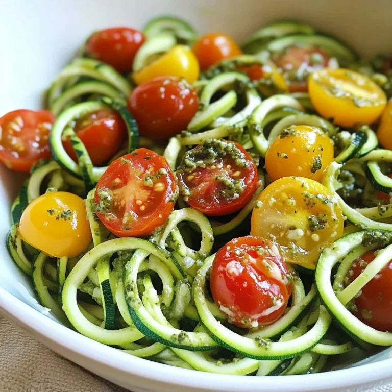 Raw Spiralized Zucchini Noodles with Tomatoes and Pesto
