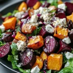 Creamy Roasted Beet Salad with Sweet Potato & Feta