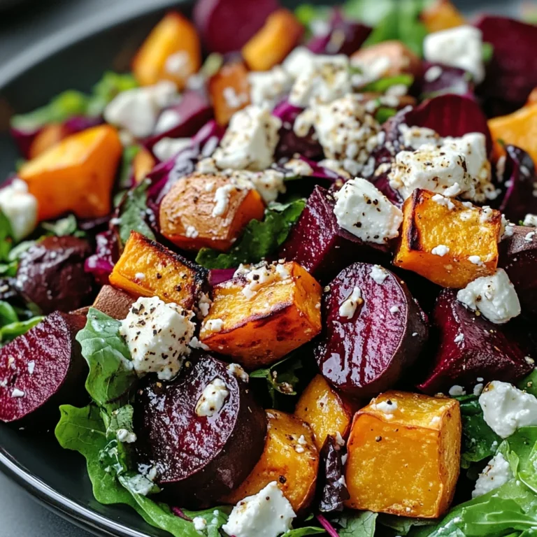 Creamy Roasted Beet Salad with Sweet Potato & Feta