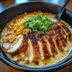 Fiery Chicken Ramen with Creamy Garlic Sauce