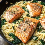 One Skillet Salmon with Lemon Orzo