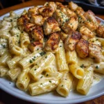 Cheesy Chicken Alfredo Rigatoni in Garlic Butter Sauce
