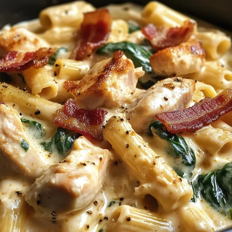 Creamy Chicken Pasta with Bacon, Spinach & Cheese