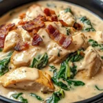 Creamy Chicken Stroganoff with Crispy Bacon and Wilted Spinach
