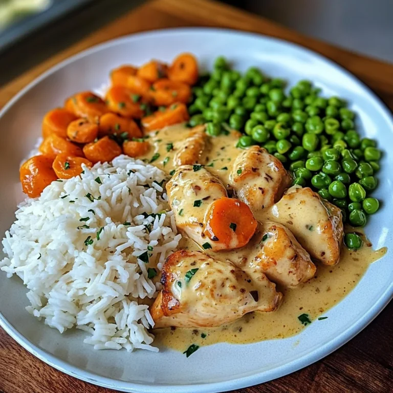 Creamy Garlic Chicken with Fluffy Rice and Glazed Carrots