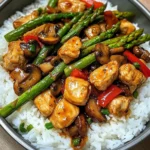 Garlic Chicken & Mushroom Stir-Fry with Asparagus & Rice