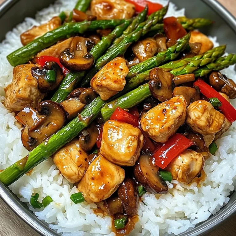 Garlic Chicken & Mushroom Stir-Fry with Asparagus & Rice