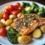 Herb-Crusted Salmon Plate with Garlic Potatoes & Veggies