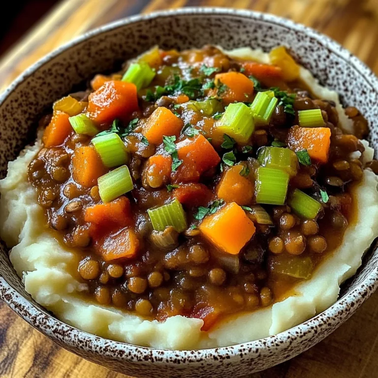 Lentil Stew Over Mashed Potatoes