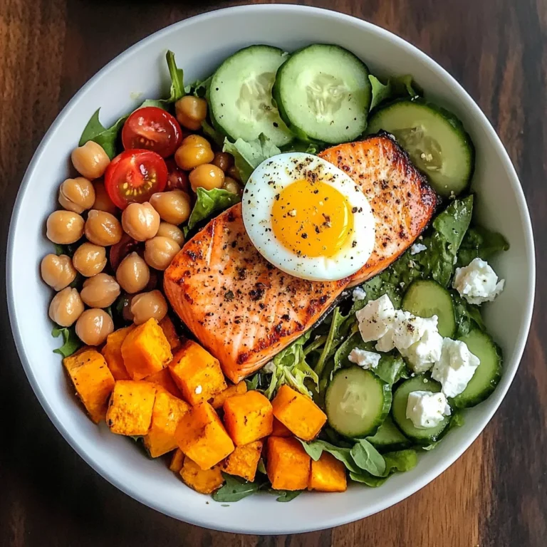 Omega Bowl: Salmon, Jammy Egg & Greens with Chickpeas & Sweet Potato