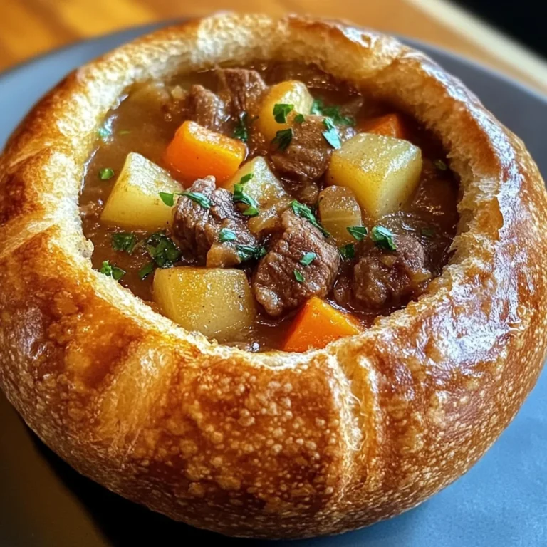 Rustic Beef Stew in Crusty Bread Bowls