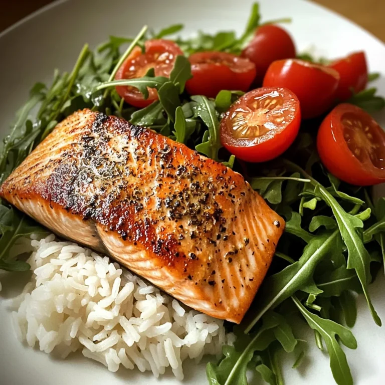 Seared Salmon with Rice & Arugula Tomato Salad