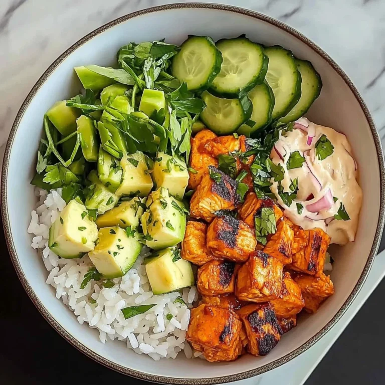Spicy Chicken Rice Bowl with Avocado & Cucumber Salad